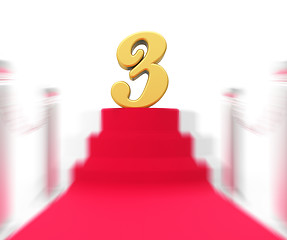 Image showing Golden Three On Red Carpet Displays Shiny Stage Or Anniversary P