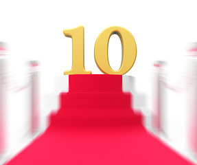 Image showing Golden Ten On Red Carpet Displays Film Industry Awards And Prize