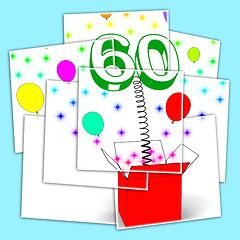 Image showing Number Sixty Surprise Box Displays Elderly Surprise Party Or Cel