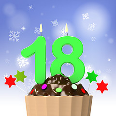 Image showing Eighteen Candle On Cupcake Shows Teen Birthday Or Party