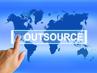 Image showing Outsource Map Means Worldwide Subcontracting or Outsourcing