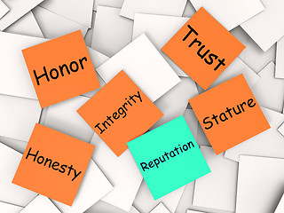 Image showing Reputation Post-It Note Means Integrity Honesty And Credibility