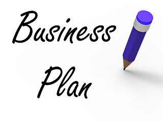 Image showing Business Plan with Pencil Shows Written Strategy Vision and Goal