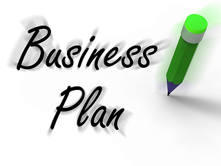 Image showing Business Plan with Pencil Displays Written Strategy Vision and G