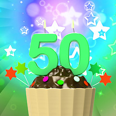 Image showing Fifty Candle On Cupcake Means Special Celebration Or Colourful E