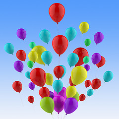 Image showing Floating Colourful Balloons Show Colourful Birthday Party Or Cel