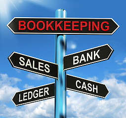 Image showing Bookkeeping Sign Means Sales Ledger Bank And Cash