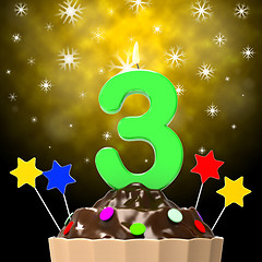 Image showing Three Candle On Cupcake Means Decorated Cakes And Candles