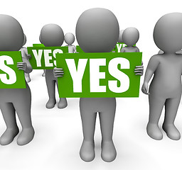 Image showing Characters Holding Yes Signs Mean Agreement And Confirmation