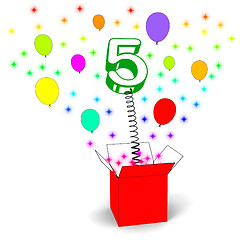 Image showing Number Five Surprise Box Means Surprise Party Or Festivity