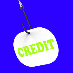 Image showing Credit On Hook Means Financial Loan Or Bank Money