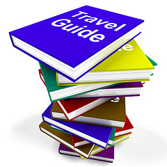 Image showing Travel Guide Book Stack Shows Information About Travels