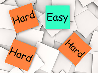 Image showing Easy Hard Post-It Notes Mean Simple Or Tough