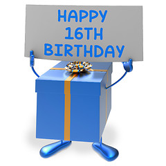 Image showing Happy 16th Birthday Sign and Gift Show Sixteenth Party