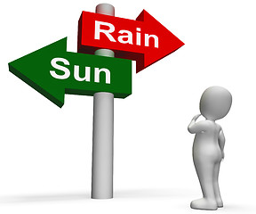 Image showing Sun Rain Signpost Shows Weather Forecast Sunny or Raining