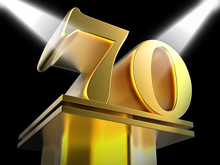 Image showing Golden Seventy On Pedestal Means Honourable Mention Or Excellenc