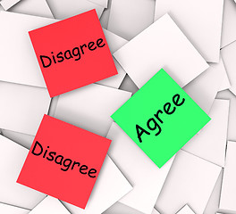 Image showing Agree Disagree Post-It Notes Show In Favor Of Or Against