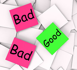 Image showing Good Bad Post-It Notes Show Satisfying Or Awful