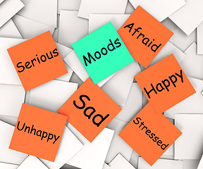 Image showing Moods Post-It Note Means Emotions And Feelings