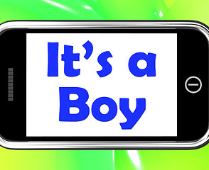Image showing It\'s A Boy On Phone Shows Newborn Male Baby