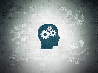 Image showing Finance concept: Head With Gears on Digital Paper background