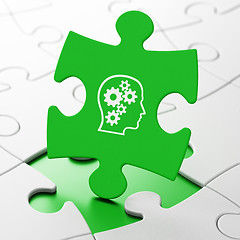 Image showing Information concept: Head With Gears on puzzle background