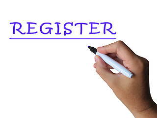 Image showing Register Word Shows Sign Up Or Check In