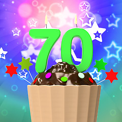 Image showing Seventy Candle On Cupcake Means Happy Event Or Colourful Party