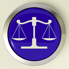 Image showing Scales Of Justice Button Means Law Trial