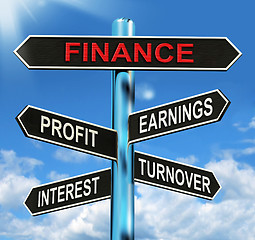 Image showing Finance Signpost Shows Profit Earnings Interest And Turnover