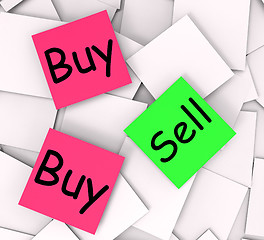 Image showing Buy Sell Post-It Notes Mean Shopping Retail And Trade