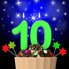 Image showing Ten Candle On Cupcake Means Sweet Desserts And Cakes