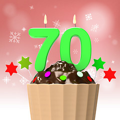 Image showing Seventy Candle On Cupcake Shows Elderly Celebration Or Reunion