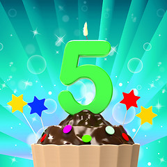Image showing Five Candle On Cupcake Means Happiness And Celebration