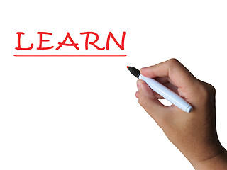 Image showing Learn On Whiteboard Shows Hard Study Or Teaching