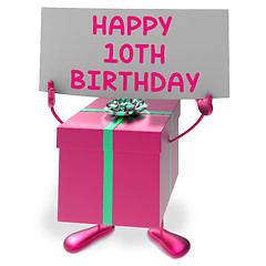 Image showing Happy 10th Birthday Sign and Gift Show Tenth Party