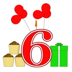 Image showing Number Six Candle Means Festive Occasion Or Decorated Celebratio