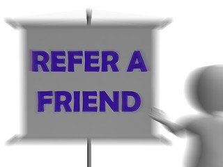 Image showing Refer A Friend Board Displays Friendly Referral