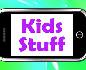 Image showing Kids Stuff On Phone Means Online Activities For Children