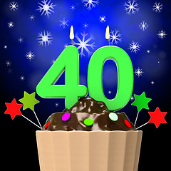Image showing Forty Candle On Cupcake Means Forty Years Anniversary Or Party