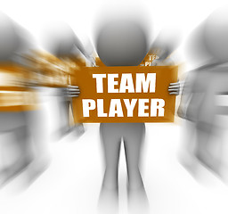 Image showing Characters Holding Team Player Signs Displays Teamwork Or Teamma