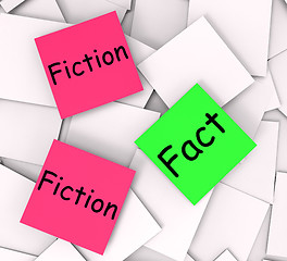 Image showing Fact Fiction Post-It Notes Mean Correct Or Falsehood