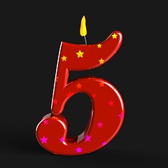 Image showing Number Five Candle Shows Cake Decoration Or Birthday Cake