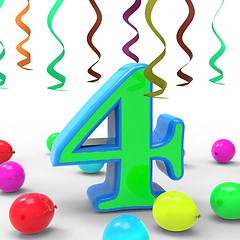 Image showing Number Four Party Means Colourful Birthday Party Or Celebration