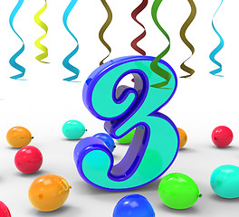 Image showing Number Three Party Means Colourful Decorations And Adornments