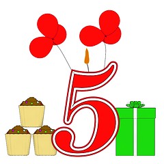 Image showing Number Five Candle Shows Fourth Birthday Or Birth Anniversary