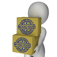 Image showing Moving House Boxes Show New Property And Relocation