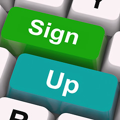 Image showing Sign Up Keys Mean Registration And Membership