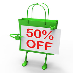 Image showing Fifty Percent Reduced On Shopping Bags Shows 50 Bargains