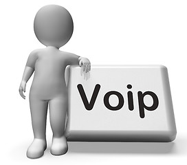 Image showing Voip Button With Character  Means Voice Over Internet Protocol